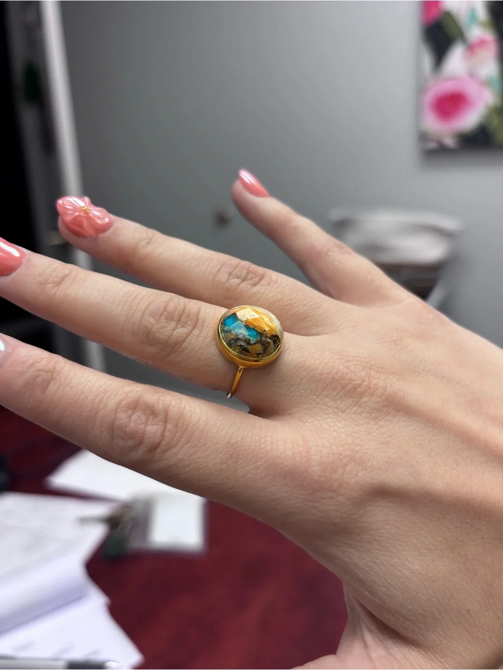 Local Eclectic “Statement Oyster Turquoise Ring” - 7